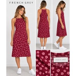 French Grey Burgundy Floral Halter Midi Dress Womens Medium Stitch Fix New